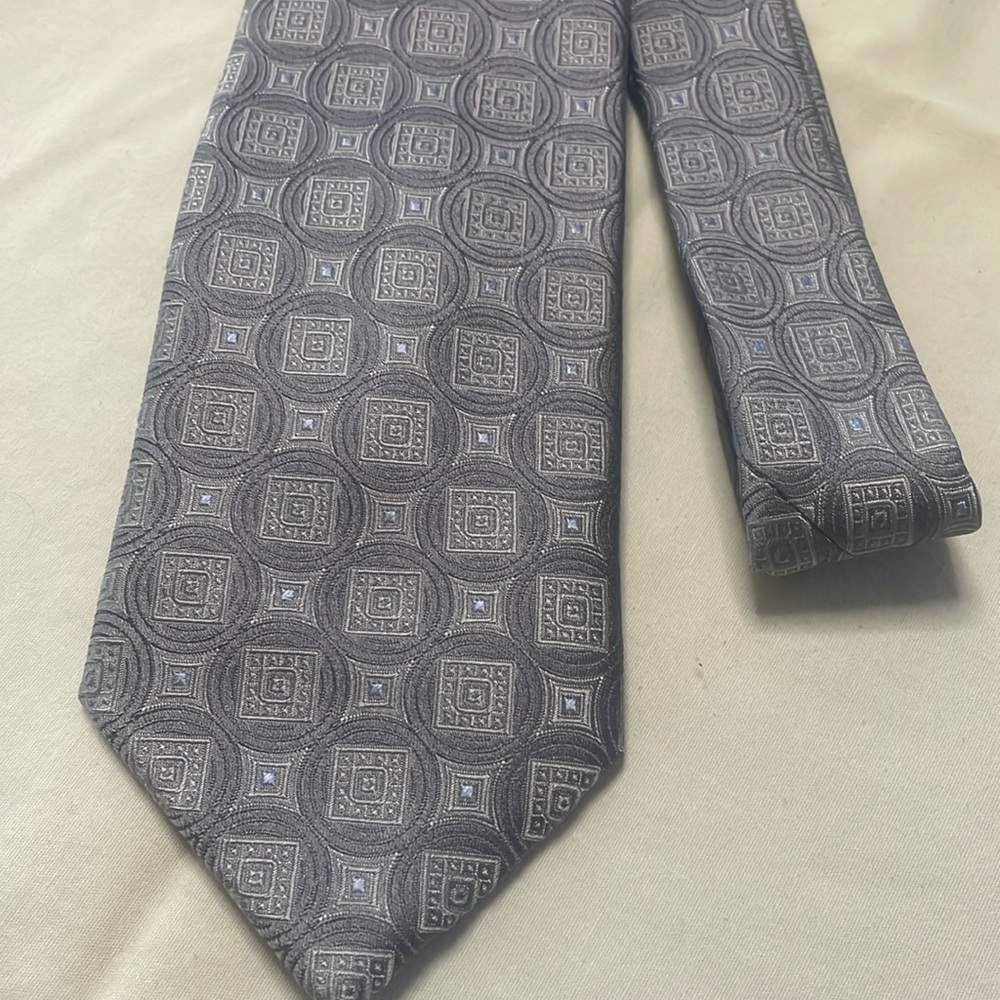 Donald Trump Signature Collection - Silk Tie - Geometric pattern - Grey/Blue